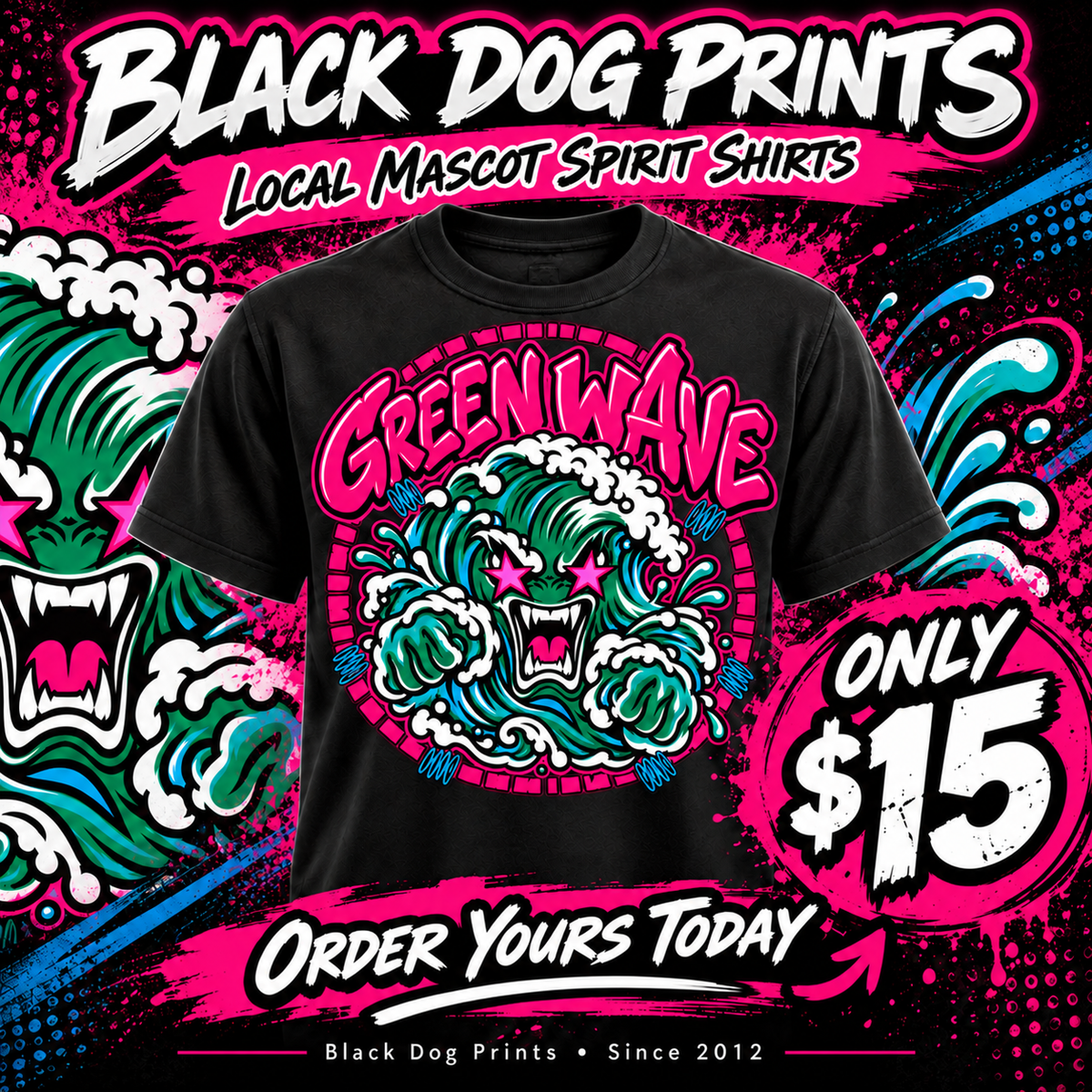 Green Wave Bold Mascot Spirit Shirt