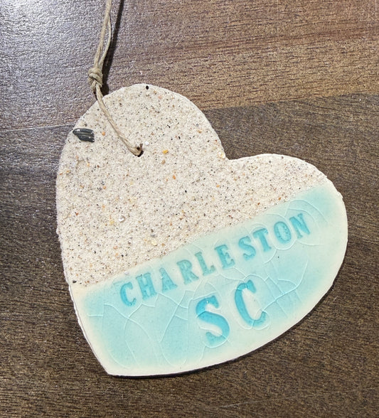 Charleston SC Sandy Heart Ceramic Beach Lovers Ornament