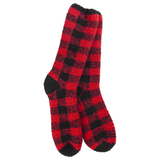 World's Softest Socks Knit Pickin Fireside Crew OS Red /Black