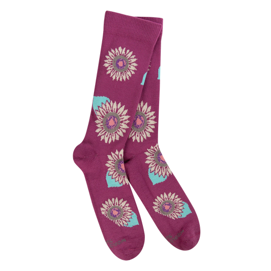 World's Softest Socks Support Fit Crew Medium Berry Sunflower